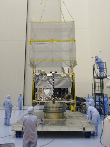 NASA’s Mars Atmosphere and Volatile Evolution (MAVEN) spacecraft is seen inside the Payload Hazardous Servicing Facility on Aug. 3. 2013 at the agency’s Kennedy Space Center in Florida. MAVEN will be prepared inside the facility for its scheduled November launch to Mars. (Courtesy NASA)