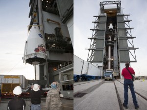The MAVEN spacecraft has been mated to the United Launch Alliance Atlas V booster inside the Vertical Integration Facility at Cape Canaveral Air Force Station Space Launch Complex 41 in preparation for a November 18, 2013 liftoff towards the Red Planet. (Courtesy NASA/Kim Shifflet)