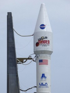 At Cape Canaveral Air Force Station Space Launch Complex 41, the Atlas V rocket carrying the MAVEN spacecraft rolled out of the Vertical Integration Facility on schedule. (Courtesy NASA)
