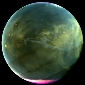 MAVEN's Imaging UltraViolet Spectrograph obtained this image of Mars on July 13, 2016, when the planet appeared nearly full as viewed from the highest altitudes in the MAVEN orbit. The ultraviolet colors of the planet have been rendered in false color, to show what we would see with ultraviolet-sensitive eyes. (Courtesy CU/LASP and NASA)