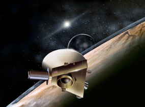An artist's rendering of the New Horizons spacecraft at Pluto. (Courtesy NASA/JPL)