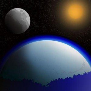 Image of Early Earth, Moon, and Sun