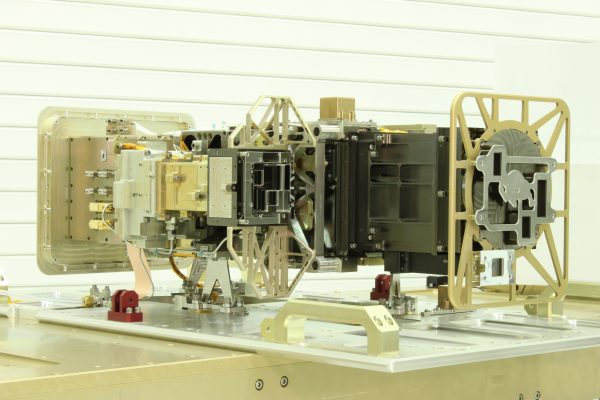 EXIS consists of an Extreme Ultraviolet Sensor (EUVS), an X-Ray sensor (XRS) and a combined EUVS/XRS electronics box (EXEB) to control subsystems and to do command and data handling interface with the GOES-R spacecraft. (Courtesy LASP)