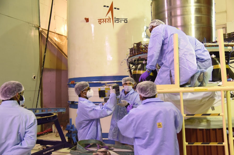 INSPIRESat-1 being assembled on the Launch vehicle by the IIST and ISRO team