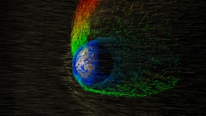 MAVEN has returned the first-ever measurements of solar wind erosion at Mars, observing ions in the upper atmosphere as they pick up energy from the electric field of the solar wind and escape to space. (Courtesy NASA/GSFC)