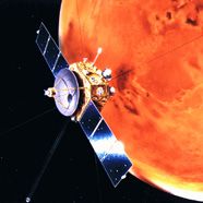 An artist's rendering of the Nozomi spacecraft at Mars. (Courtesy NASA)