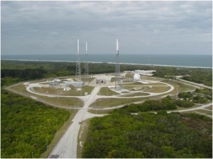 The Atlas V launch site at Cape Canaveral’s Complex 41, where the MAVEN spacecraft is scheduled to liftoff on Nov. 18, 2013. Once the rocket is fully assembled on the mobile launch pad, the pad will be lifted up, carried out to the launch site, and set in place. (Courtesy ULA)